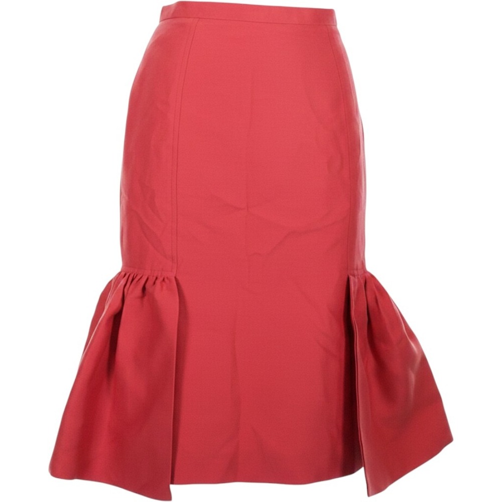 Charles Chang-Lima Trumpet Skirt Womens Red Flounce Silk Blend Midi Old Money